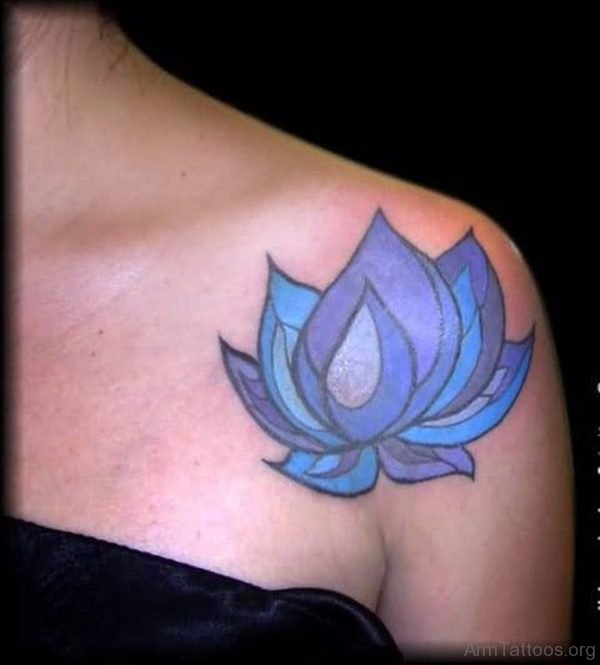 Blue Lotus Tattoo On Shoulder 