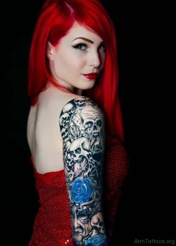 Blue Rose and Skull Tattoo