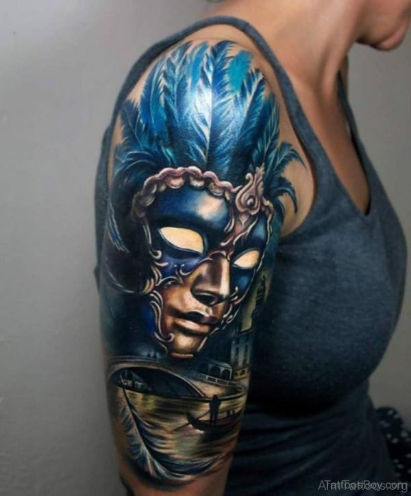 Blue Venetian Mask Tattoo