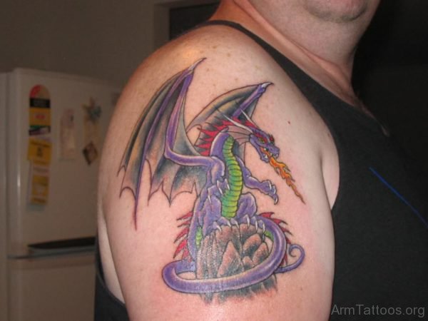 Blue Western Dragon Tattoo On Shoulder