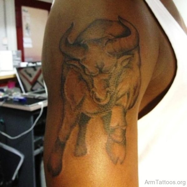Brilliant Angry Bull Tattoo On Shoulder 
