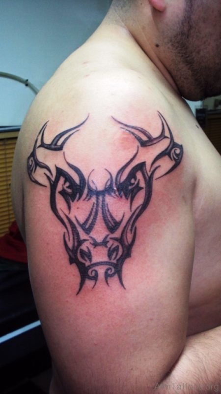 Brilliant Bull Tattoo Design On Shoulder 