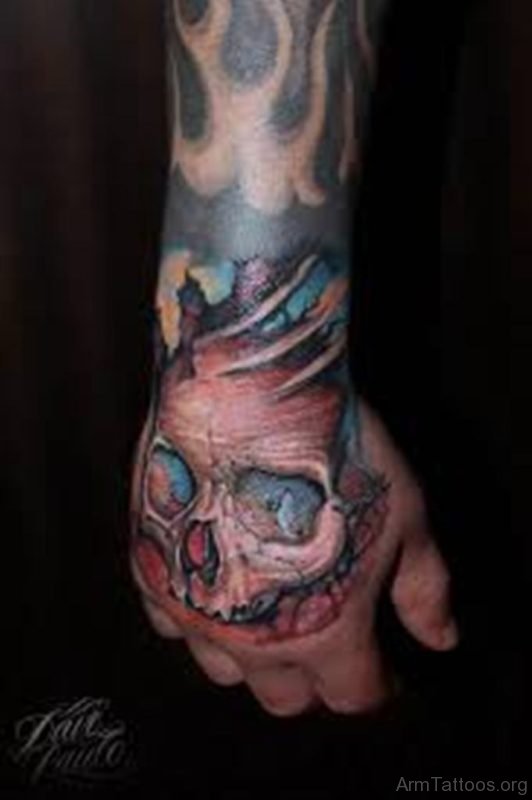 Brillient Skull Tattoo On Hand