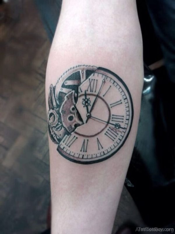 Broken Clock Tattoo On Forearm