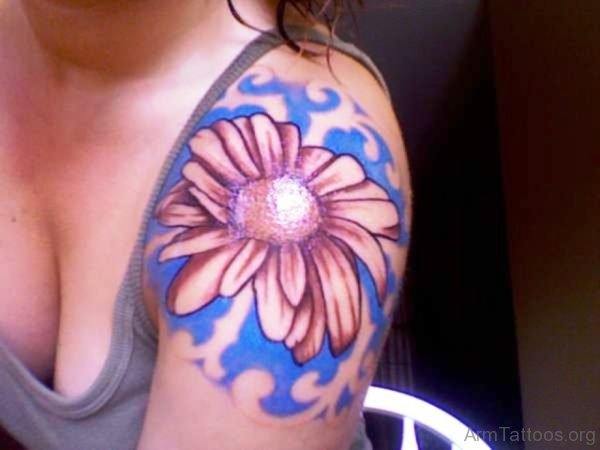 Brown Flower Tattoo On Shoulder 