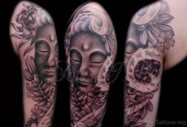 Buddha Head Tattoo On Full Sleeve