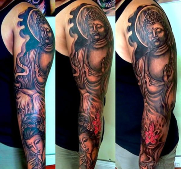 Buddha Tattoo Design On Full Sleeve