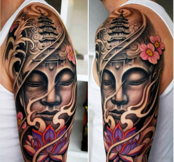 Buddha Tattoo With Flowers 