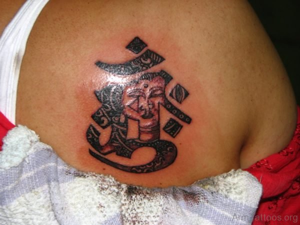 Buddhist Om Tattoo Design On Shoulder