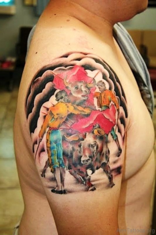 Bull Fight Tattoo On Arm