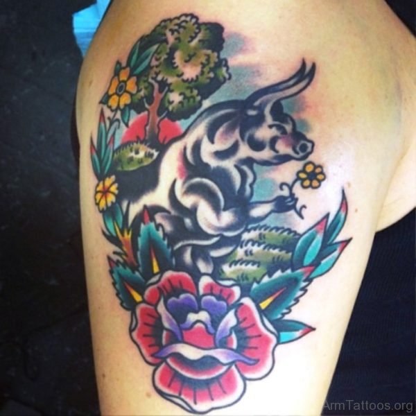 Bull With Flowers On Arm