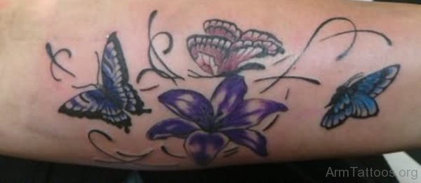 Butterflies And Flower Tattoo On Arm