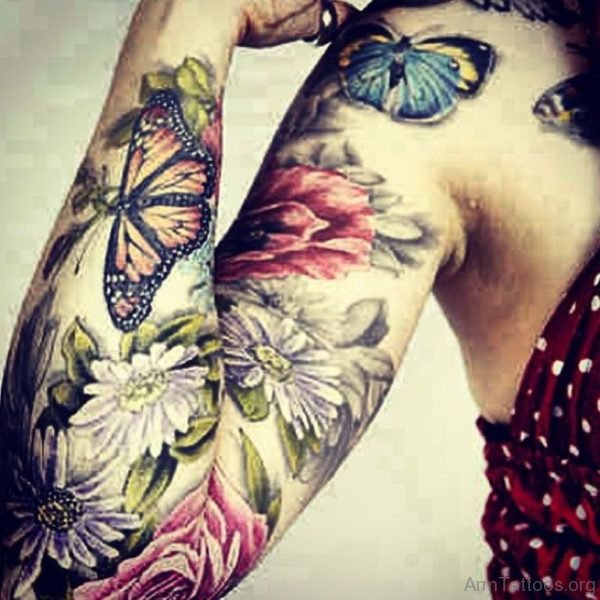 Butterfly And Flower Tattoo