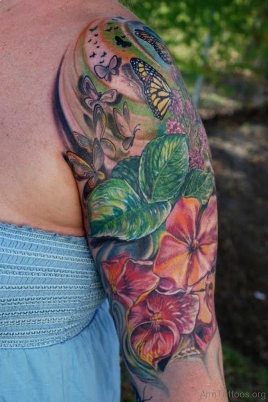 Butterfly With Flowers Tattoo