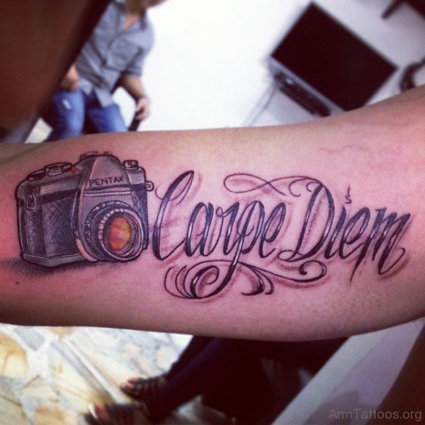 Carpe Diem Tattoo With Camera Design 