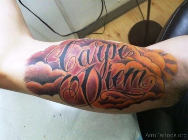 Carpe Diem With Clouds And Sun Tattoo 