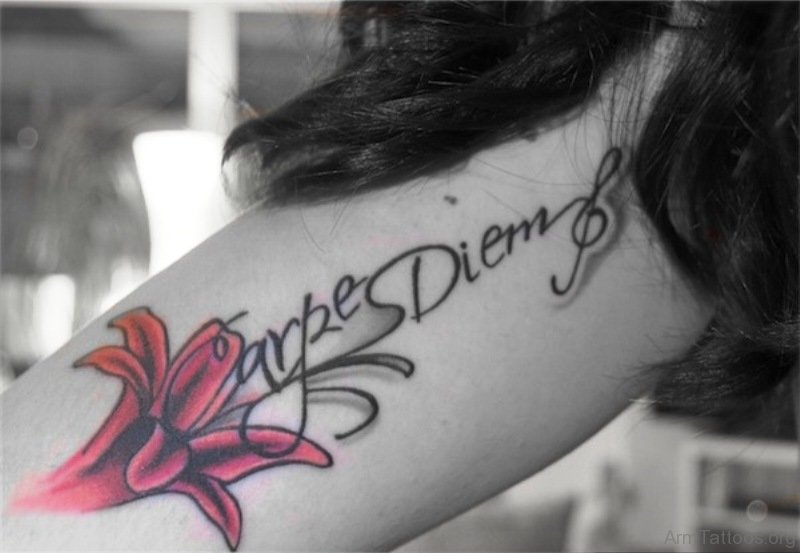 61 Superb Carpe Diem Wording Tattoos On Arm.