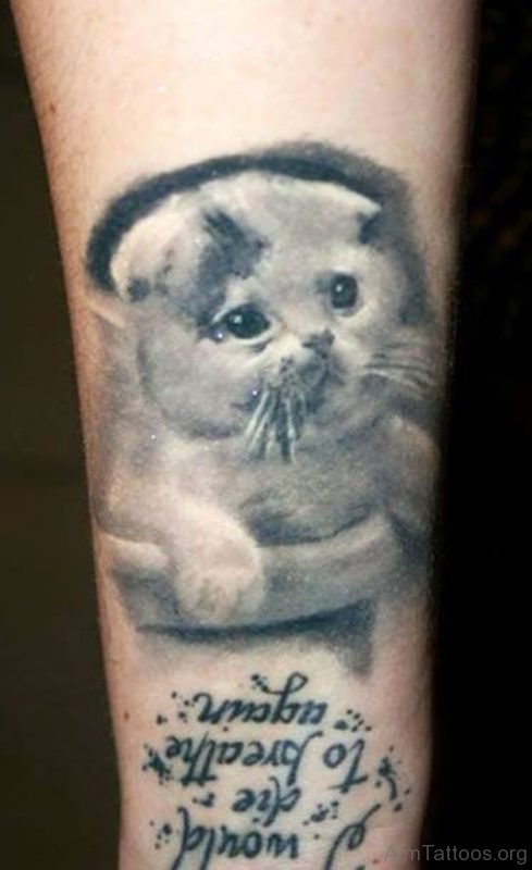 Cat Face Animal Tattoo On Arm