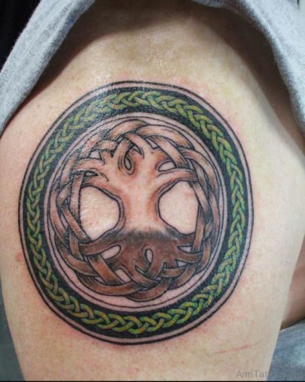 Celtic Tree Of Life Circle Tattoo On Arm