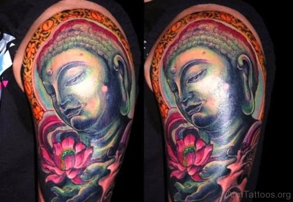 Charming Buddha Tattoo With Flower 