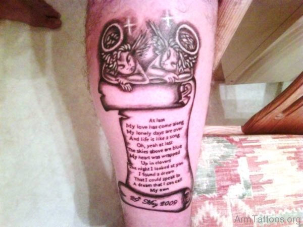 Cherub Scroll Tattoo On Arm 