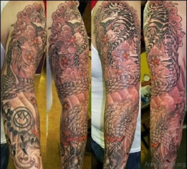 Chinese Dragon Tattoo On Full Sleeve