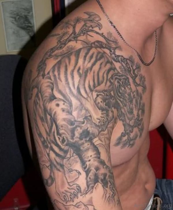 Chinese Tiger Tattoo On Shoulder
