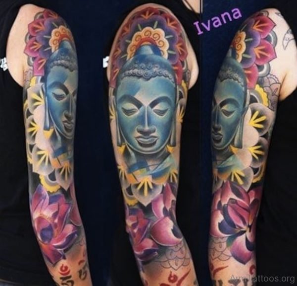 Classic Buddha Tattoo On Full Sleeve