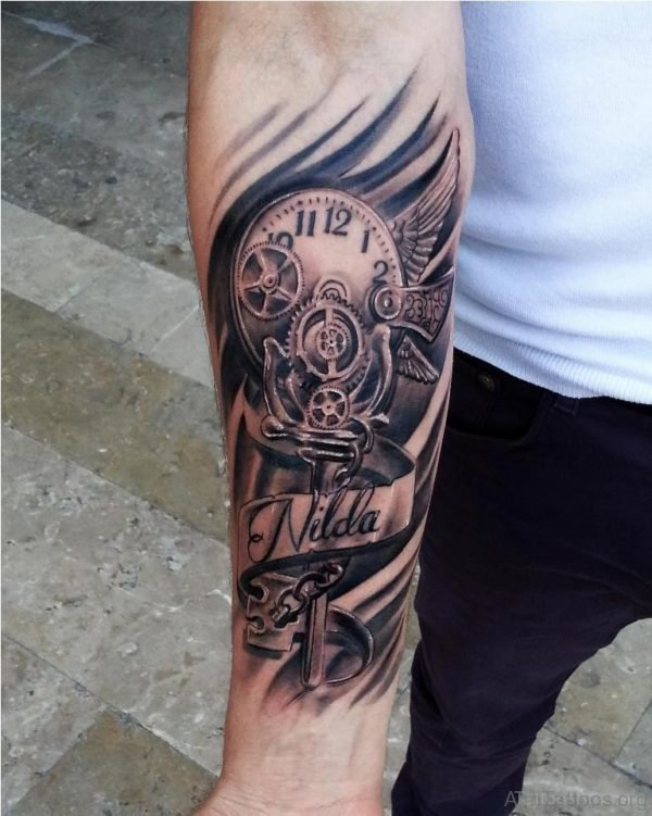 Classic Clock Tattoo On Arm