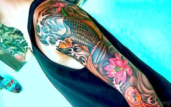 Classic Fish Tattoo On Full Sleeve