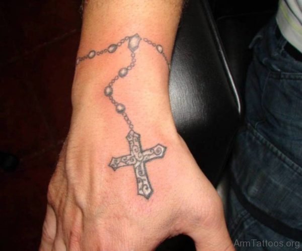 Classic Rosary Tattoo On Hnad