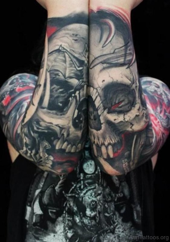 Classic Skull Tattoo On Full Sleeve 