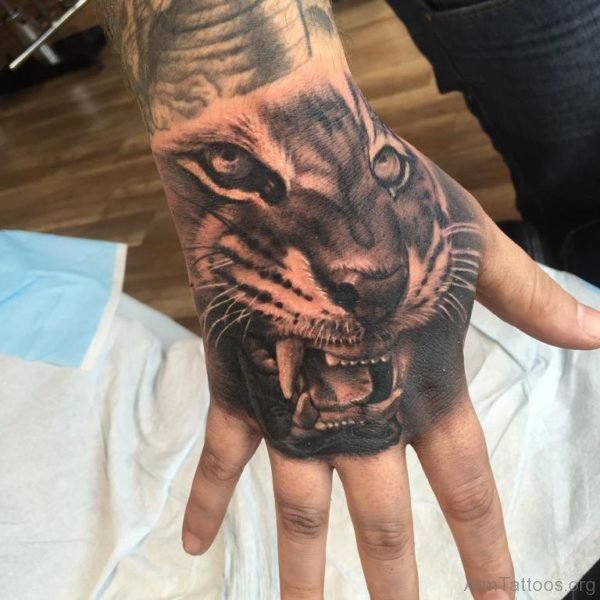 Classic Tiger Tattoo On Hand