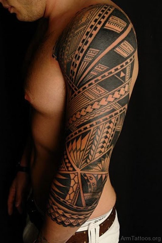 Classic Tribal Tattoo On Full Sleeve