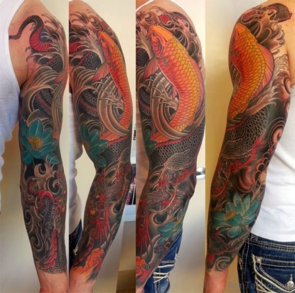 Classy Fish Tattoo On Full Sleeve