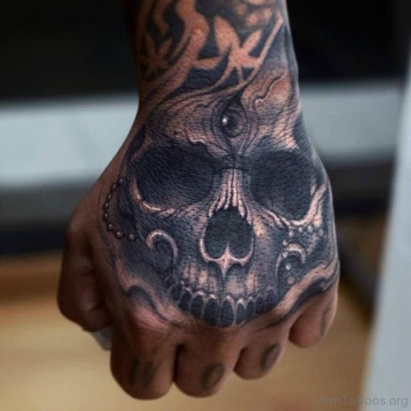 Classy Skull Tattoo On Hand