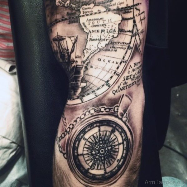 Clock And Map Tattoo