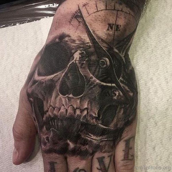 Clock And Skull Tattoo