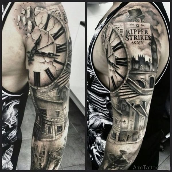 Clock Half Sleeve Tattoo