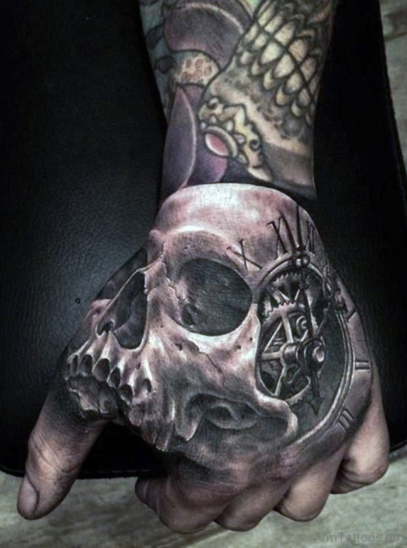 Clock Skull Tattoo