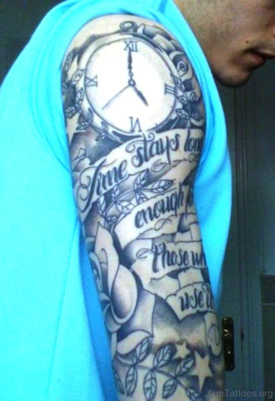 Clock Tattoo Design On Right Arm 