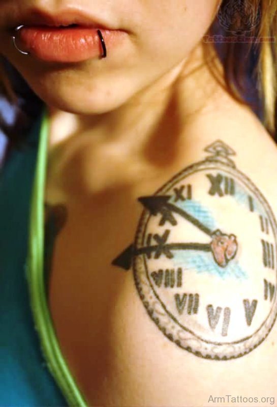 Clock Tattoo On Left Arm 