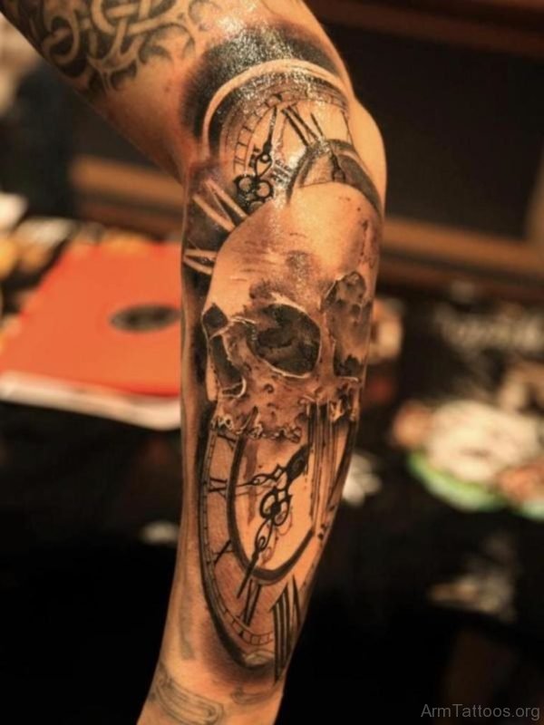 Clock and Skull Tattoo
