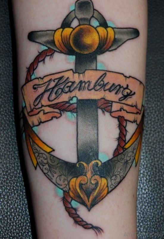 Colored Anchor Tattoo On Arm
