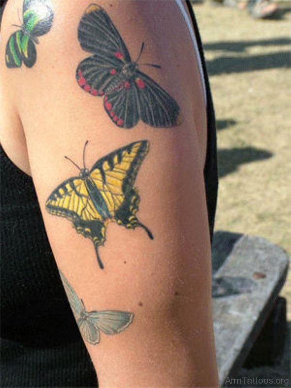 Colored Butterfly Tattoo On Arm
