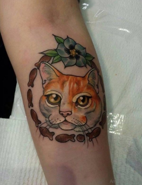 Colored Cat Tattoo On Arm