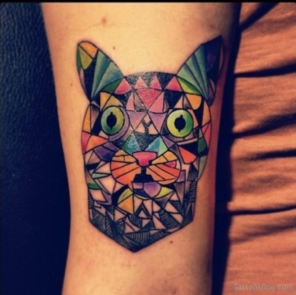 Colored Cat Tattoo On Arm Image