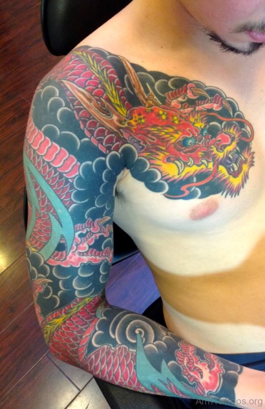 Colored Dragon Tattoo design On Arm