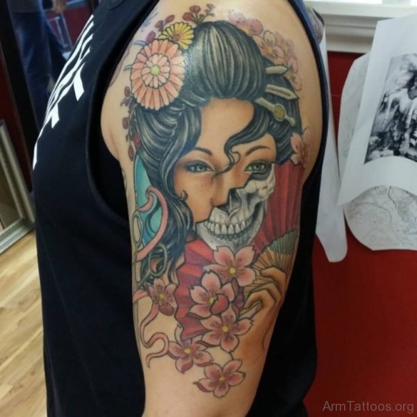 Colored Geisha Tattoo Design