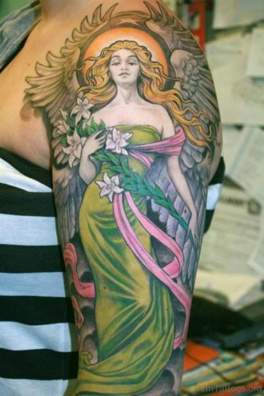 Colored Guardian Angel Tattoo Design